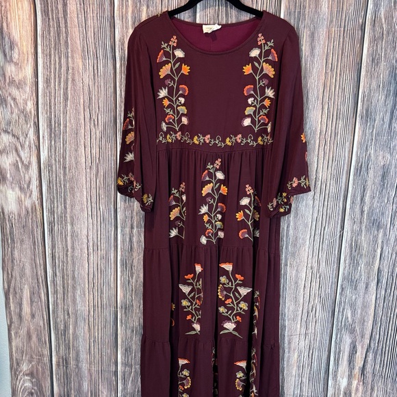 orange creek Dresses & Skirts - Orange Creek Burgundy Floral Long Sleeve Dress